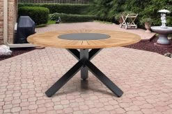 OUTFLEXX Esstischgarnitur, OUTFLEXX® Anthrazit Matt, Alu / Teak / Textil, Esstisch Ø 150 Cm, 5 Stapelsessel 20 OUTFLEXX Esstischgarnitur, OUTFLEXX® Anthrazit Matt, Alu / Teak / Textil, Esstisch Ø 150 Cm, 5 Stapelsessel -Warmer Garten 22203 4.jpg