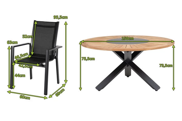 OUTFLEXX Esstischgarnitur, OUTFLEXX® Anthrazit Matt, Alu / Teak / Textil, Esstisch Ø 150 Cm, 5 Stapelsessel 7 OUTFLEXX Esstischgarnitur, OUTFLEXX® Anthrazit Matt, Alu / Teak / Textil, Esstisch Ø 150 Cm, 5 Stapelsessel – Bild 5