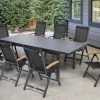 OUTFLEXX Premium Esstischgarnitur, OUTFLEXX® Anthrazit Matt, Alu / Glas / Teak, Tisch 180/240x100cm, 8 Multipositionssessel