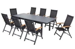 OUTFLEXX Premium Esstischgarnitur, OUTFLEXX® Anthrazit Matt, Alu / Glas / Teak, Tisch 180/240x100cm, 8 Multipositionssessel 41 OUTFLEXX Premium Esstischgarnitur, OUTFLEXX® Anthrazit Matt, Alu / Glas / Teak, Tisch 180/240x100cm, 8 Multipositionssessel -Warmer Garten 22206 21.jpg