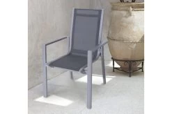 OUTFLEXX Esstischgarnitur, Silber, Alu / HPL / Textil, Tisch 180/280x100cm, 6 Stapelsessel, 2 Multipo -Warmer Garten 22227 6.jpg