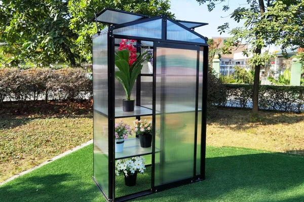 OUTFLEXX Gewächshaus, Schwarz, Alu/Polycarbonat, 111x61x175cm, Pulverbeschichtet 4 OUTFLEXX Gewächshaus, Schwarz, Alu/Polycarbonat, 111x61x175cm, Pulverbeschichtet – Bild 2