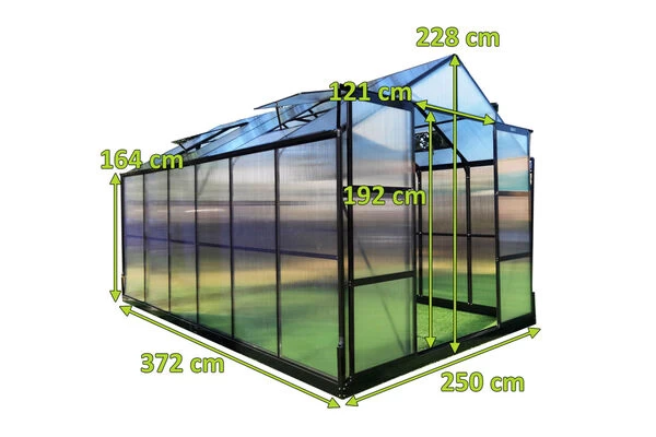 OUTFLEXX Gewächshaus, Schwarz, Alu/Polycarbonat, 372x250x228cm, Pulverbeschichtet 7 OUTFLEXX Gewächshaus, Schwarz, Alu/Polycarbonat, 372x250x228cm, Pulverbeschichtet – Bild 5