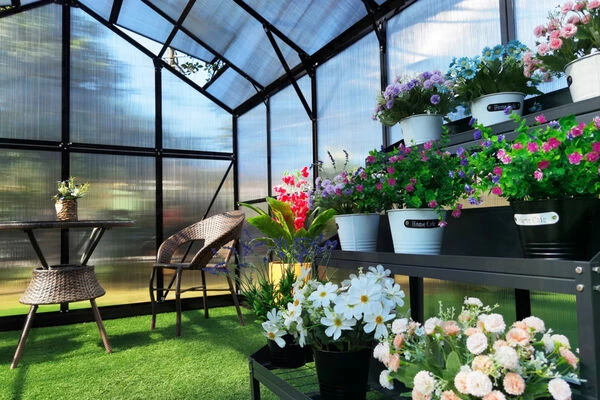 OUTFLEXX Gewächshaus, Schwarz, Alu/Polycarbonat, 433x250x228cm, Pulverbeschichtet 10 OUTFLEXX Gewächshaus, Schwarz, Alu/Polycarbonat, 433x250x228cm, Pulverbeschichtet – Bild 8