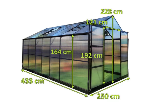 OUTFLEXX Gewächshaus, Schwarz, Alu/Polycarbonat, 433x250x228cm, Pulverbeschichtet 7 OUTFLEXX Gewächshaus, Schwarz, Alu/Polycarbonat, 433x250x228cm, Pulverbeschichtet – Bild 5