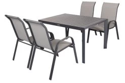 VILLANA Esstischgruppe, Anthrazit/grau, Alu/Textilene, Tisch 130/180x90cm, 4 Sessel, Stapelbar -Warmer Garten 22581 02.jpg