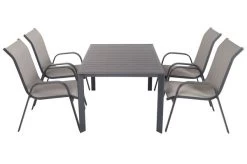 VILLANA Esstischgruppe, Anthrazit/grau, Alu/Textilene, Tisch 130/180x90cm, 4 Sessel, Stapelbar -Warmer Garten 22581 09.jpg
