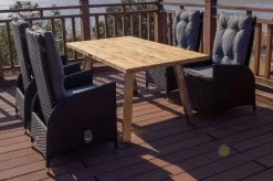 OUTFLEXX Esstischgarnitur, Edelstahl/Teak, 4 Diningsessel, Tisch 160x90cm, A-Gestell