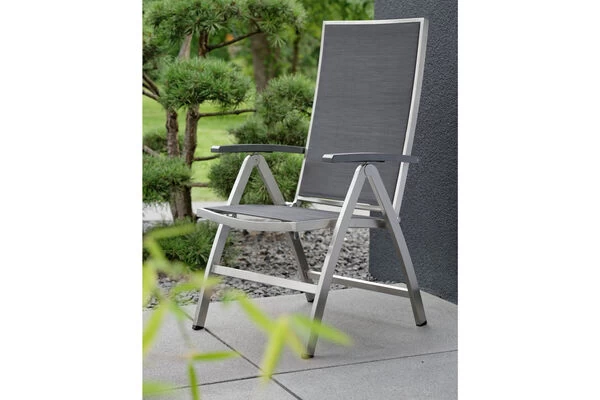 STERN Esstischgarnitur, Silbergrau/grau, Edelstahl/Textilene, Tisch 200 X 100 Cm, 2 Teilige Tischplatte, 4 Stapelsessel, 2 Multipo 6 STERN Esstischgarnitur, Silbergrau/grau, Edelstahl/Textilene, Tisch 200 X 100 Cm, 2 Teilige Tischplatte, 4 Stapelsessel, 2 Multipo – Bild 4