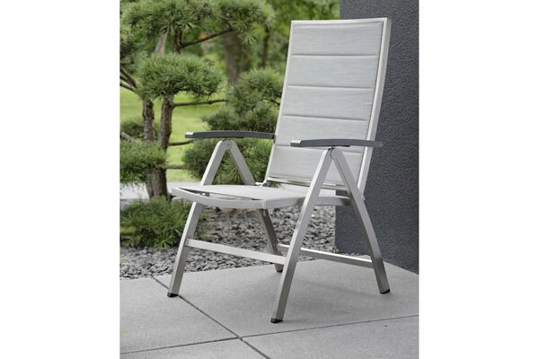 STERN Esstischgarnitur, Silber/grau, Edelstahl/Textilene, Tisch 200 X 100 Cm, 2 Teilige Tischplatte, 6 Multipositionssessel, Padded 5 STERN Esstischgarnitur, Silber/grau, Edelstahl/Textilene, Tisch 200 X 100 Cm, 2 Teilige Tischplatte, 6 Multipositionssessel, Padded – Bild 3