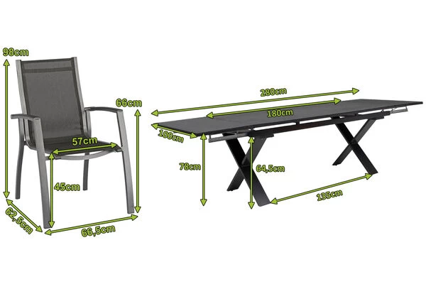 KETTLER Altura Esstischgarnitur, Anthrazit, Alu / Spraystone / Textil, Tisch 180/280x100cm, 10 Stapelsessel 7 KETTLER Altura Esstischgarnitur, Anthrazit, Alu / Spraystone / Textil, Tisch 180/280x100cm, 10 Stapelsessel – Bild 5