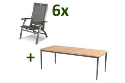 HARTMAN Silencio / Primo Sitzgruppe, Xerix/natur, Alu/Teak, 6 Multipo, 220x100cm, FSC-Teak Tischplatte