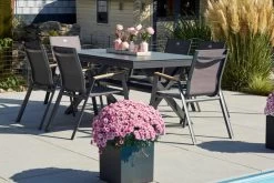 HARTMAN Xanadu / Aruba Sitzgruppe, Xerix/natur, Alu/Teak/Glaskeramik, 6 Dining Sessel, 160/220x100cm, FSC-Teak Armlehnen