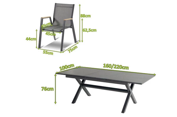 HARTMAN Xanadu / Aruba Sitzgruppe, Xerix/natur, Alu/Teak/Glaskeramik, 6 Dining Sessel, 160/220x100cm, FSC-Teak Armlehnen 6 HARTMAN Xanadu / Aruba Sitzgruppe, Xerix/natur, Alu/Teak/Glaskeramik, 6 Dining Sessel, 160/220x100cm, FSC-Teak Armlehnen – Bild 4