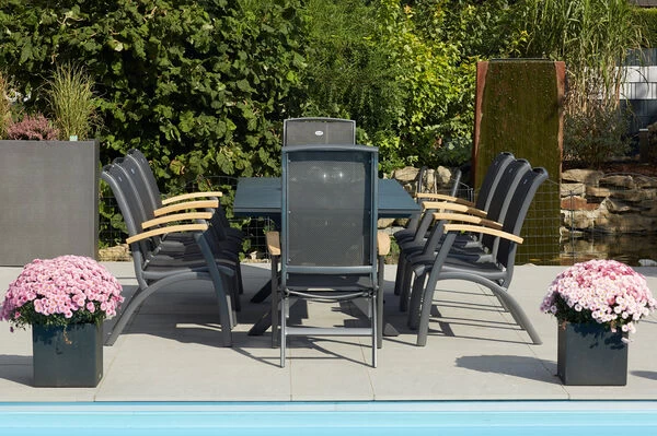 HARTMAN Xanadu / Da Vinci Sitzgruppe, Xerix/natur, Alu/Teak/Glaskeramik, 6 Dining Sessel, 2 Multipo, 160/220x100cm, FSC-Teak Armlehnen 3 HARTMAN Xanadu / Da Vinci Sitzgruppe, Xerix/natur, Alu/Teak/Glaskeramik, 6 Dining Sessel, 2 Multipo, 160/220x100cm, FSC-Teak Armlehnen