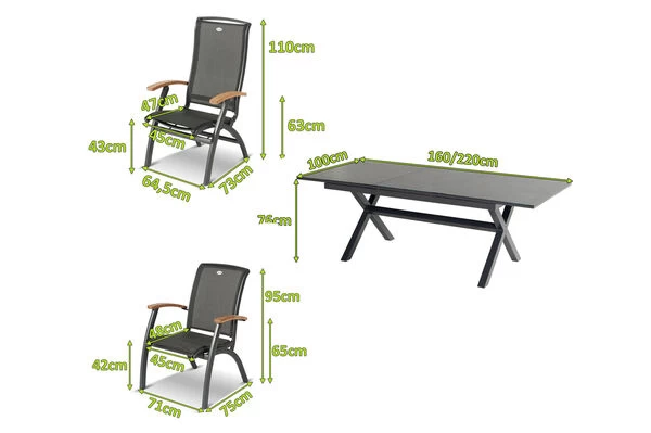 HARTMAN Xanadu / Da Vinci Sitzgruppe, Xerix/natur, Alu/Teak/Glaskeramik, 6 Dining Sessel, 2 Multipo, 160/220x100cm, FSC-Teak Armlehnen 7 HARTMAN Xanadu / Da Vinci Sitzgruppe, Xerix/natur, Alu/Teak/Glaskeramik, 6 Dining Sessel, 2 Multipo, 160/220x100cm, FSC-Teak Armlehnen – Bild 5