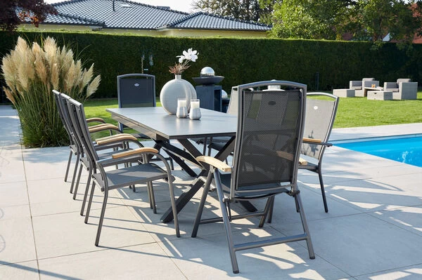 HARTMAN Xanadu / Raffaelo Sitzgruppe, Xerix/natur, Alu/Teak/Glaskeramik, 6 Dining Sessel, 2 Multipo, 160/220x100cm, FSC-Teak Armlehnen 3 HARTMAN Xanadu / Raffaelo Sitzgruppe, Xerix/natur, Alu/Teak/Glaskeramik, 6 Dining Sessel, 2 Multipo, 160/220x100cm, FSC-Teak Armlehnen