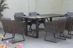 OUTFLEXX Oranger Blossom Esstischgarnitur, Anthrazit, Alu/XL Geflecht, 7-teilig, Inkl. Sitz- Und Rückenkissen, Tisch 200 X 90 X 76 Cm