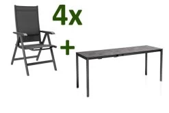 KETTLER Cubic/Basic Plus Esstischgarnitur, Anthrazit, Alu/HPL/Textilene, 140/210x70 Cm, 4 Multipos