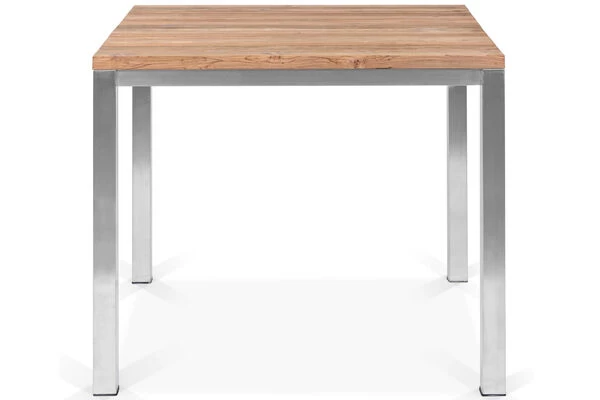 OUTFLEXX Esstisch, Silber/natur, Edelstahl/ Recyceltes FSC®-Teakholz, 90x90cm, Rustikal Gebürstet 5 OUTFLEXX Esstisch, Silber/natur, Edelstahl/ Recyceltes FSC®-Teakholz, 90x90cm, Rustikal Gebürstet – Bild 3