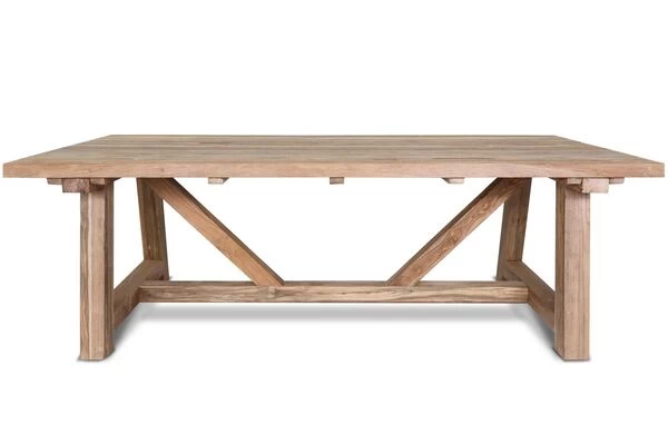 OUTFLEXX Esstisch XXL, Natur, Recyceltes FSC®-Teakholz, 220x110cm, Rustikal Gebürstet, Tischplattenstärke 4cm 6 OUTFLEXX Esstisch XXL, Natur, Recyceltes FSC®-Teakholz, 220x110cm, Rustikal Gebürstet, Tischplattenstärke 4cm – Bild 4