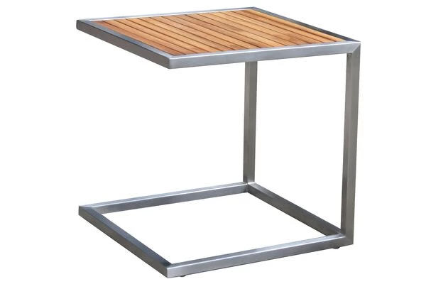 OUTFLEXX Sonnenliegen-Set, Silber, Edelstahl/FSC-Teak, 195,5x74x35cm, Mit Armlehnen, Inkl. Beistelltisch 45x45cm 4 OUTFLEXX Sonnenliegen-Set, Silber, Edelstahl/FSC-Teak, 195,5x74x35cm, Mit Armlehnen, Inkl. Beistelltisch 45x45cm – Bild 2