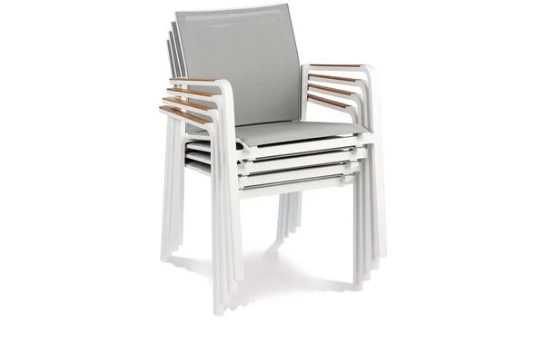 BEST Paros Stapelsessel, Weiß/grau, Alu/Ergotex/Teak, 56 X 64 X 85 Cm 4 BEST Paros Stapelsessel, Weiß/grau, Alu/Ergotex/Teak, 56 X 64 X 85 Cm – Bild 2