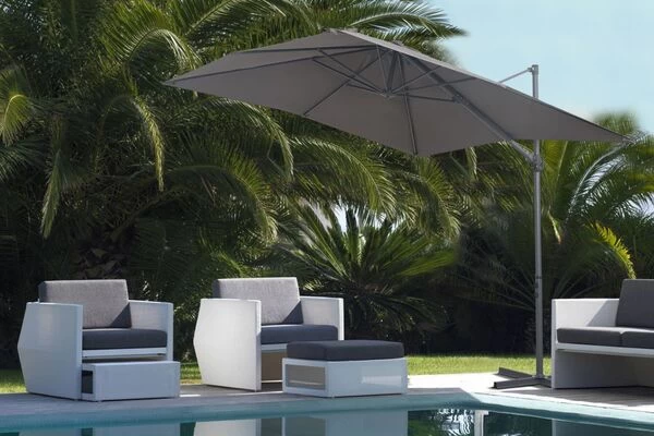 OUTFLEXX Ampelschirm, Anthrazit, Pulverbesch. Aluminium, 250x250cm, Inkl. Plattenständer 4 OUTFLEXX Ampelschirm, Anthrazit, Pulverbesch. Aluminium, 250x250cm, Inkl. Plattenständer – Bild 2