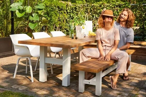 HARTMAN Yasmani Esstisch, Weiß/vintage Brown, Alu/Teak, 240x100cm 4 HARTMAN Yasmani Esstisch, Weiß/vintage Brown, Alu/Teak, 240x100cm – Bild 2