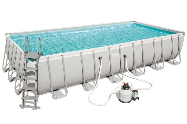 BESTWAY Power Steel Pool Mit Gestell, Grau, 732x366x132cm, Mit Sandfilteranlage, Leiter, Abdeckplane 4 BESTWAY Power Steel Pool Mit Gestell, Grau, 732x366x132cm, Mit Sandfilteranlage, Leiter, Abdeckplane – Bild 2