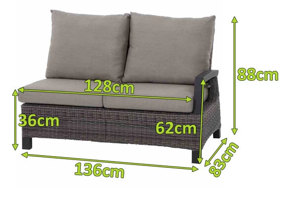 SIENA GARDEN Corido 2-Sitzer Sofa, Charcoal, Alu / Gardino®-Geflecht, 136x83x88 Cm, Armlehne Links 4 SIENA GARDEN Corido 2-Sitzer Sofa, Charcoal, Alu / Gardino®-Geflecht, 136x83x88 Cm, Armlehne Links – Bild 2