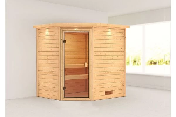 KARIBU Sauna Elea, Fichtenholz 38 Mm, Eckeinstieg, Ca. 2,7m² 4 KARIBU Sauna Elea, Fichtenholz 38 Mm, Eckeinstieg, Ca. 2,7m² – Bild 2