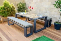 OUTFLEXX Kona Esstischgarnitur, Dark Grey/natur, Alu/recycled FSC-Teak, Esstisch 200x100cm, 2x Bank 200x40cm, U-Gestell -Warmer Garten 2 20608.jpg