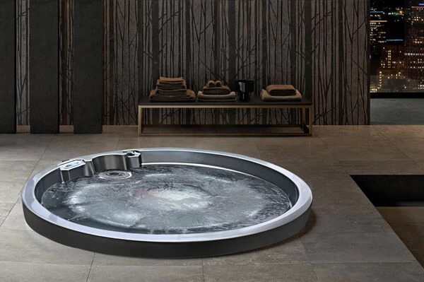 Outtech Steel Art Aqua Whirlpool, Silber/grau, 180x180x73 Cm,5 Pers., LCD Balboa Anzeige, Rund 4 Outtech Steel Art Aqua Whirlpool, Silber/grau, 180x180x73 Cm,5 Pers., LCD Balboa Anzeige, Rund – Bild 2