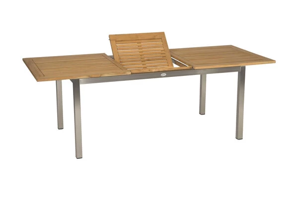 STERN Cardiff Esstischgarnitur, Silber/silbergrau, Edelstahl/Textilen/FSC-Teakholz, 162/220 X 90 Cm, 6 Multipos, Butterfly-Auszug 4 STERN Cardiff Esstischgarnitur, Silber/silbergrau, Edelstahl/Textilen/FSC-Teakholz, 162/220 X 90 Cm, 6 Multipos, Butterfly-Auszug – Bild 2