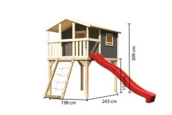 KARIBU Benjamin Stelzenhaus, Terragrau, Nordische Fichte, 198x244x309cm, Mit Rutsche Rot Und Netzrampe -Warmer Garten 30416 6 05.jpg