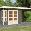KARIBU Gartenhaus Kastorf6 , Terragrau, Fichtenholz 28mm, 612 X 274 X 222 Cm, Flachdach, Anbau 3,2m Mit Rückwand