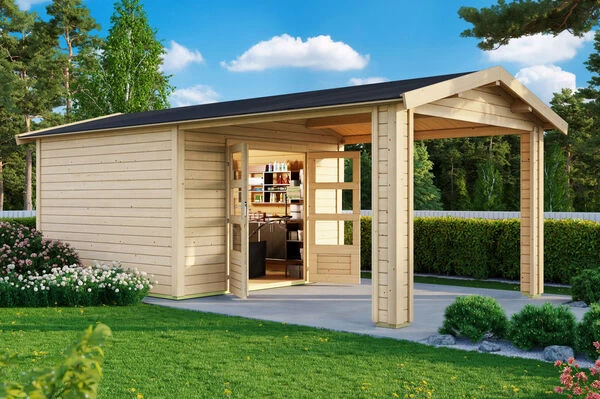 KARIBU Gartenhaus Theres 3, Naturbelassen, Fichtenholz 28mm, 528 X 240 X 242 Cm, Satteldach, Inkl. Dachausbauelement 3 KARIBU Gartenhaus Theres 3, Naturbelassen, Fichtenholz 28mm, 528 X 240 X 242 Cm, Satteldach, Inkl. Dachausbauelement