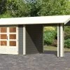 KARIBU Gartenhaus Theres 3, Terragrau, Fichtenholz 28mm, 528 X 240 X 242 Cm, Satteldach, Inkl. Dachausbauelement