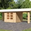 KARIBU Gartenhaus Theres 3, Naturbelassen, Fichtenholz 28mm, 767 X 240 X 242 Cm, Satteldach, 2 Dachausbauelemente -Warmer Garten 30472 1 01.jpg