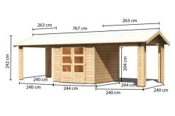KARIBU Gartenhaus Theres 3, Naturbelassen, Fichtenholz 28mm, 767 X 240 X 242 Cm, Satteldach, 2 Dachausbauelemente -Warmer Garten 30472 1 05.jpg