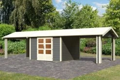 KARIBU Gartenhaus Theres 7, Terragrau, Fichtenholz 28mm, 947 X 304 X 250 Cm, Satteldach, 2 Dachausbauelemente -Warmer Garten 30472 4 02.jpg