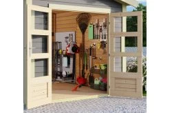 KARIBU Gartenhaus Theres 7, Terragrau, Fichtenholz 28mm, 947 X 304 X 250 Cm, Satteldach, 2 Dachausbauelemente -Warmer Garten 30472 4 03.jpg