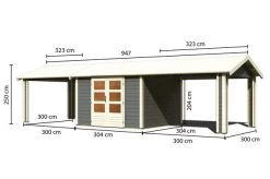 KARIBU Gartenhaus Theres 7, Terragrau, Fichtenholz 28mm, 947 X 304 X 250 Cm, Satteldach, 2 Dachausbauelemente -Warmer Garten 30472 4 05.jpg