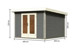 KARIBU Gartenhaus Radeburg 1, Terragrau, Fichtenholz 40mm, 346 X 309 X 229,5 Cm, Pultdach, Massivholzdach -Warmer Garten 30473 2 05.jpg