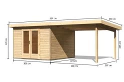 KARIBU Gartenhaus Radeburg 1, Naturbelassen, Fichtenholz 40mm, 664 X 309 X 229,5 Cm, Pultdach, Anbau 3,3m -Warmer Garten 30474 1 05.jpg