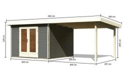 KARIBU Gartenhaus Radeburg 1, Terragrau, Fichtenholz 40mm, 664 X 309 X 229,5 Cm, Pultdach, Anbau 3,3m -Warmer Garten 30474 2 05.jpg