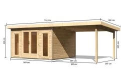 KARIBU Gartenhaus Radeburg 2, Naturbelassen, Fichtenholz 40mm, 724 X 309 X 229,5 Cm, Pultdach, Anbau 3,3m -Warmer Garten 30477 1 05.jpg