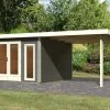 KARIBU Gartenhaus Radeburg 2, Terragrau, Fichtenholz 40mm, 724 X 309 X 229,5 Cm, Pultdach, Anbau 3,3m