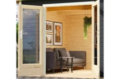 KARIBU Gartenhaus Radeburg 2, Terragrau, Fichtenholz 40mm, 724 X 309 X 229,5 Cm, Pultdach, Anbau 3,3m -Warmer Garten 30477 2 02.jpg